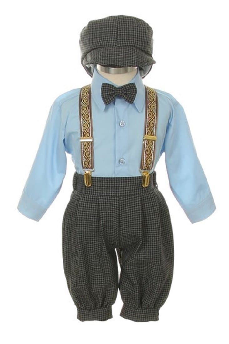 Sk101 Blue 24mo- 5 piece suspender outfit w/hat and knickers