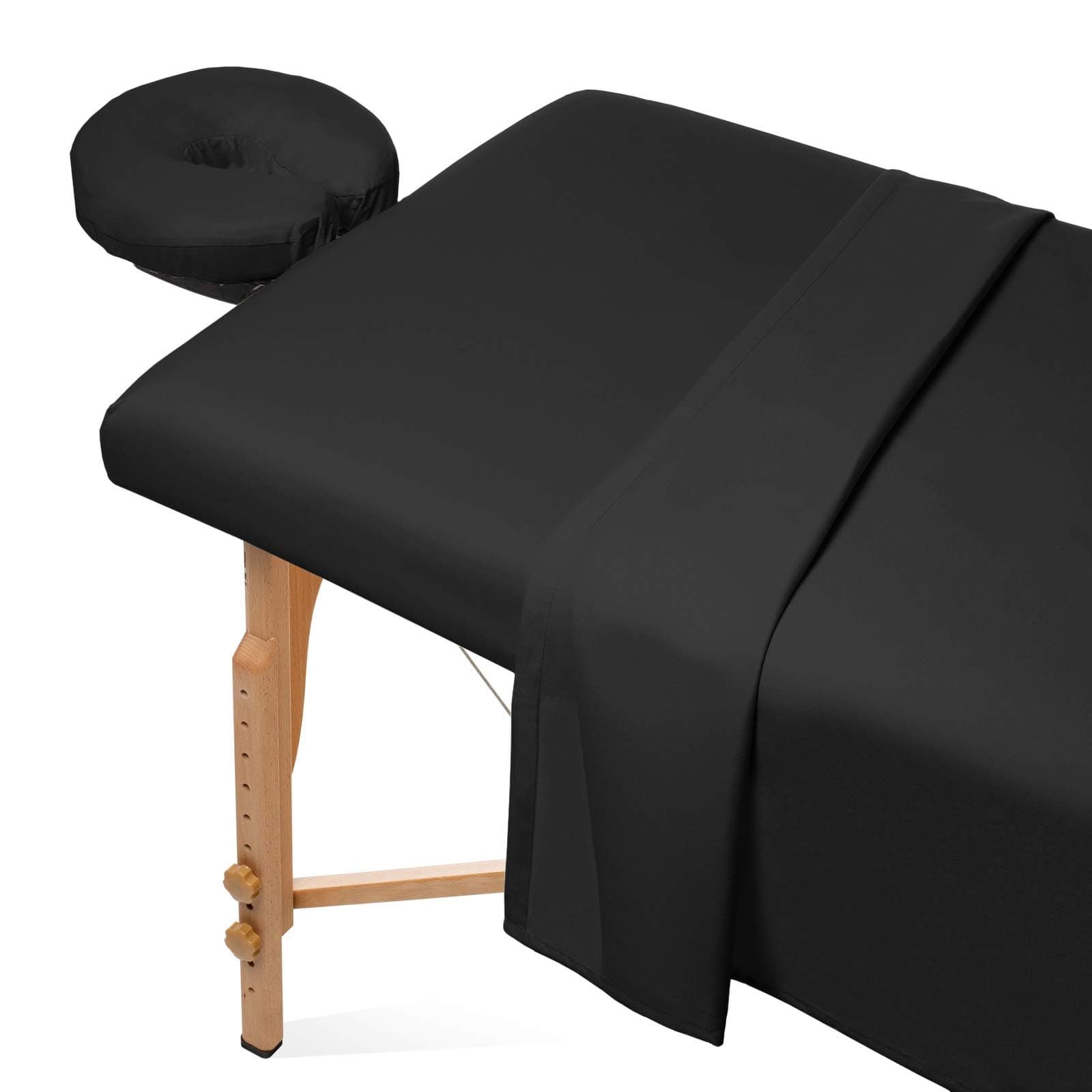 3-Piece Microfiber Massage Table Sheet Set - Premium Facial Bed Cover - Includes Flat and Fitted Sheets with Face Cradle Cover - Black