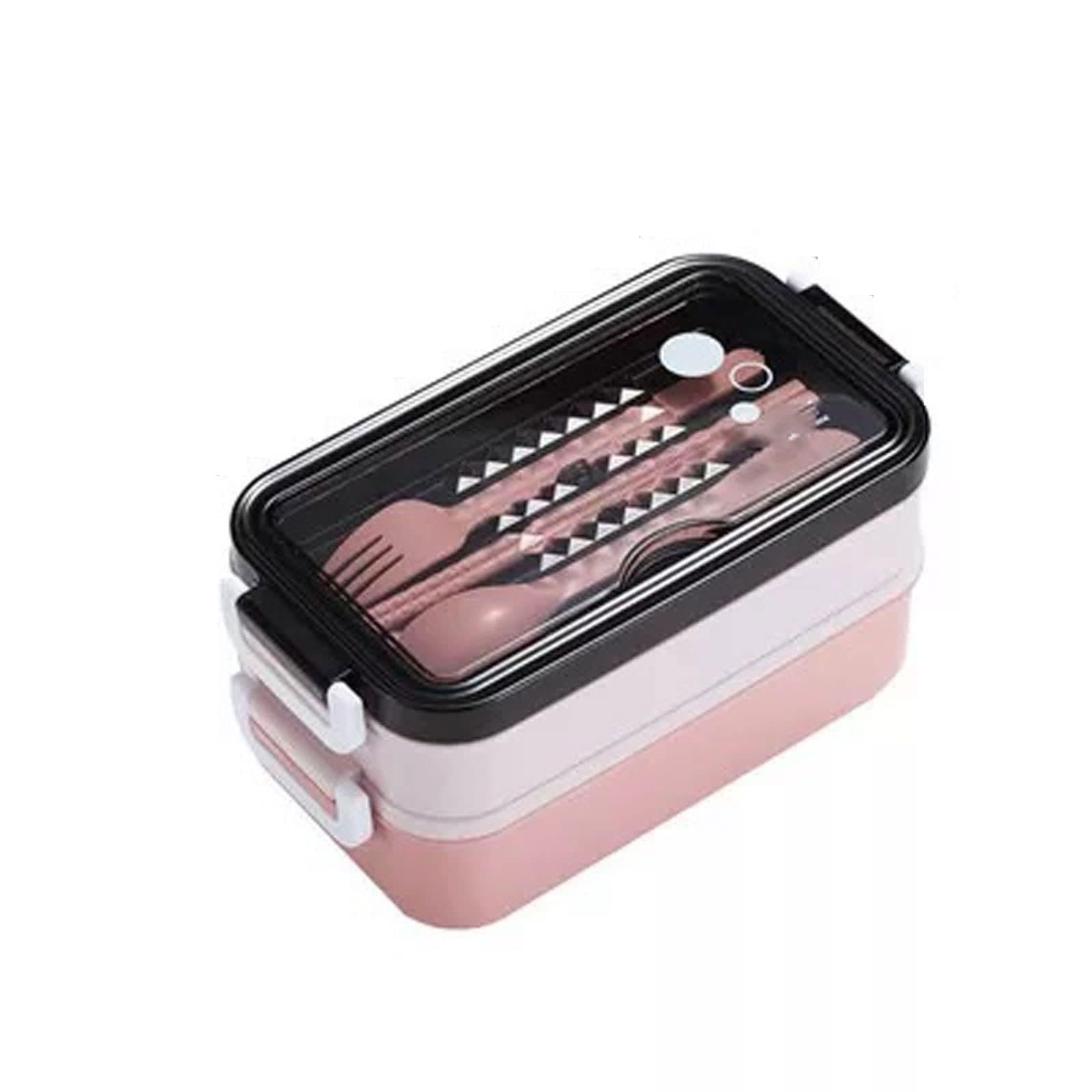 JUNL Lunch Box Adults 304 Stainless Steel Lunch Box Bento Box For School Office Worker 2layers Microwae Heating Lunch Container Food Storage Box (Color : Pink)