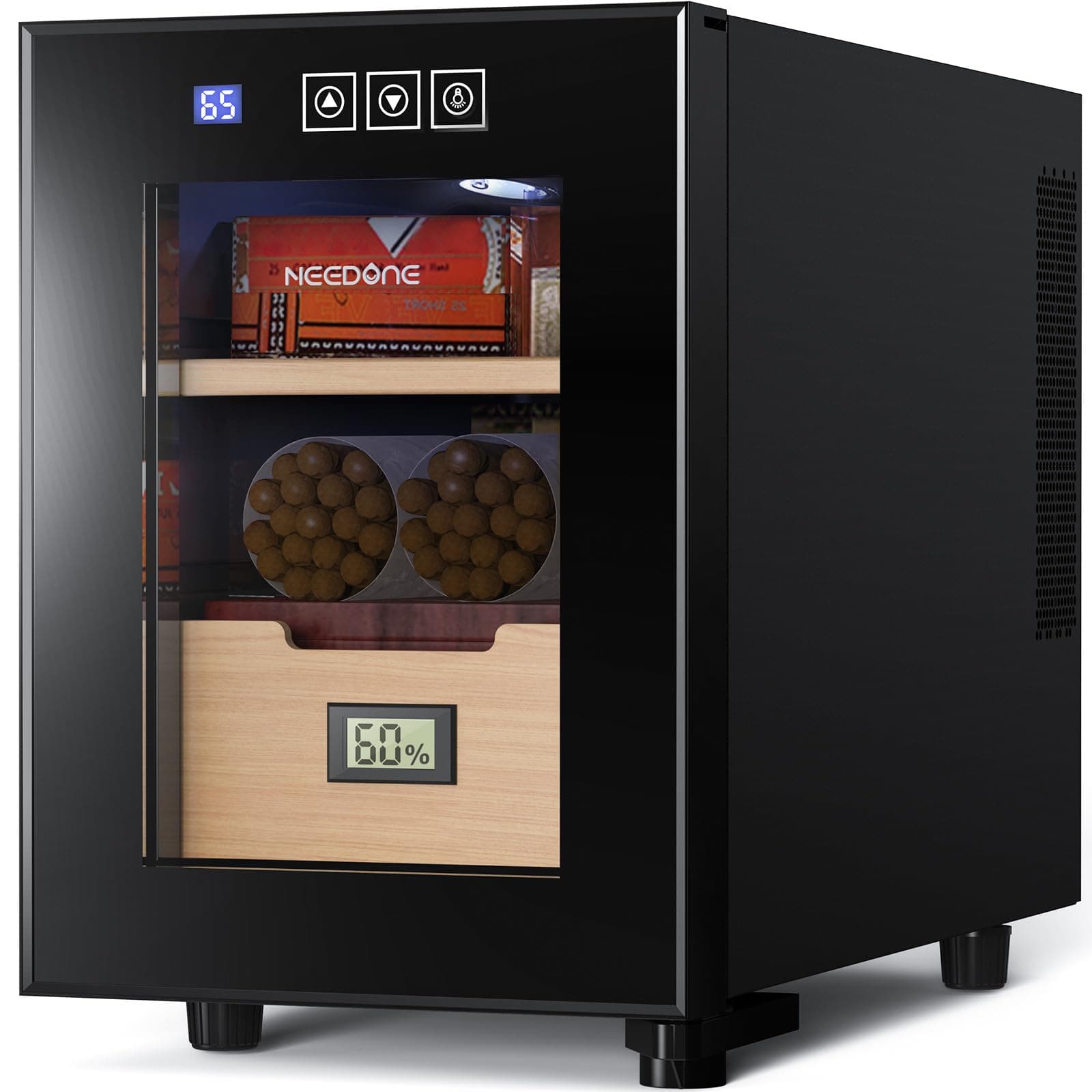 NEEDONE Humidor 16L with Cooling and Heating Temperature Control System, Electric Cooler for 100 Counts with Digital Hygrometer, Made with Spanish Cedar Wood, Gift for Men, 2 Layers