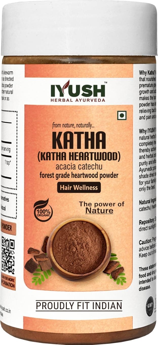 IYUSH Herbal Ayurveda Organic Katha Powder for Hair Colour | Katha Powder for Hair Brown | Katha Powder for Hair Growth | Katha for Pan | Acacia Catechu Powder for Paan | 100gm