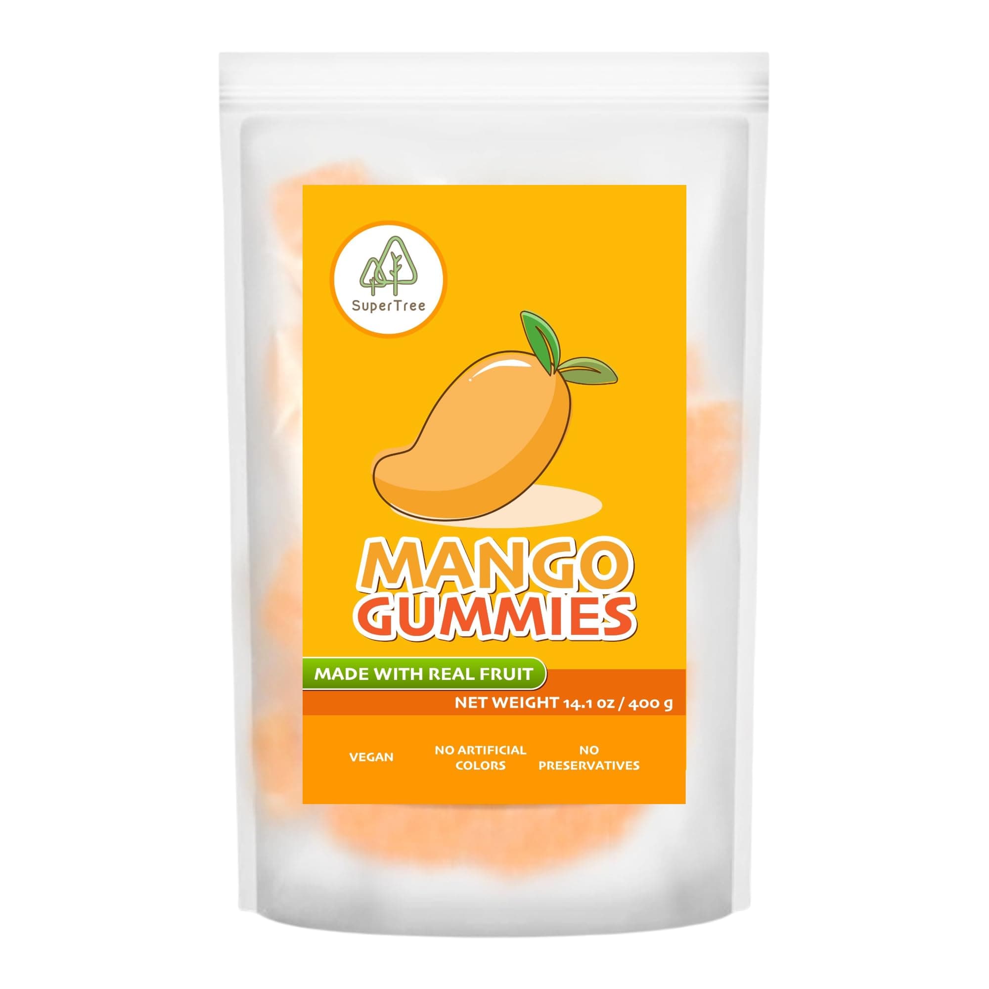 Tropical Fruit Gummies: Mango - Vegan Chewy Candy Made with Real Fruit, No Preservatives, Exotiv Flavors from Thailand - 14Oz Resealable Bag (1, Mango)
