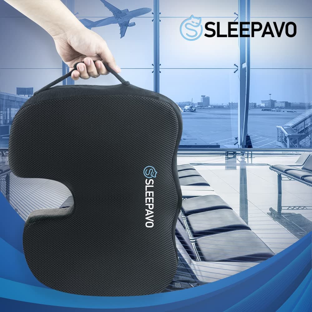 Sleepavo Black Memory Foam Seat Cushion for Office Chair - Cooling Gel Pillow for Sciatica, Coccyx, Lower Back, Tailbone Pain Relief Cushion - Chair Pad for Lumbar Support in Office Desk, Car