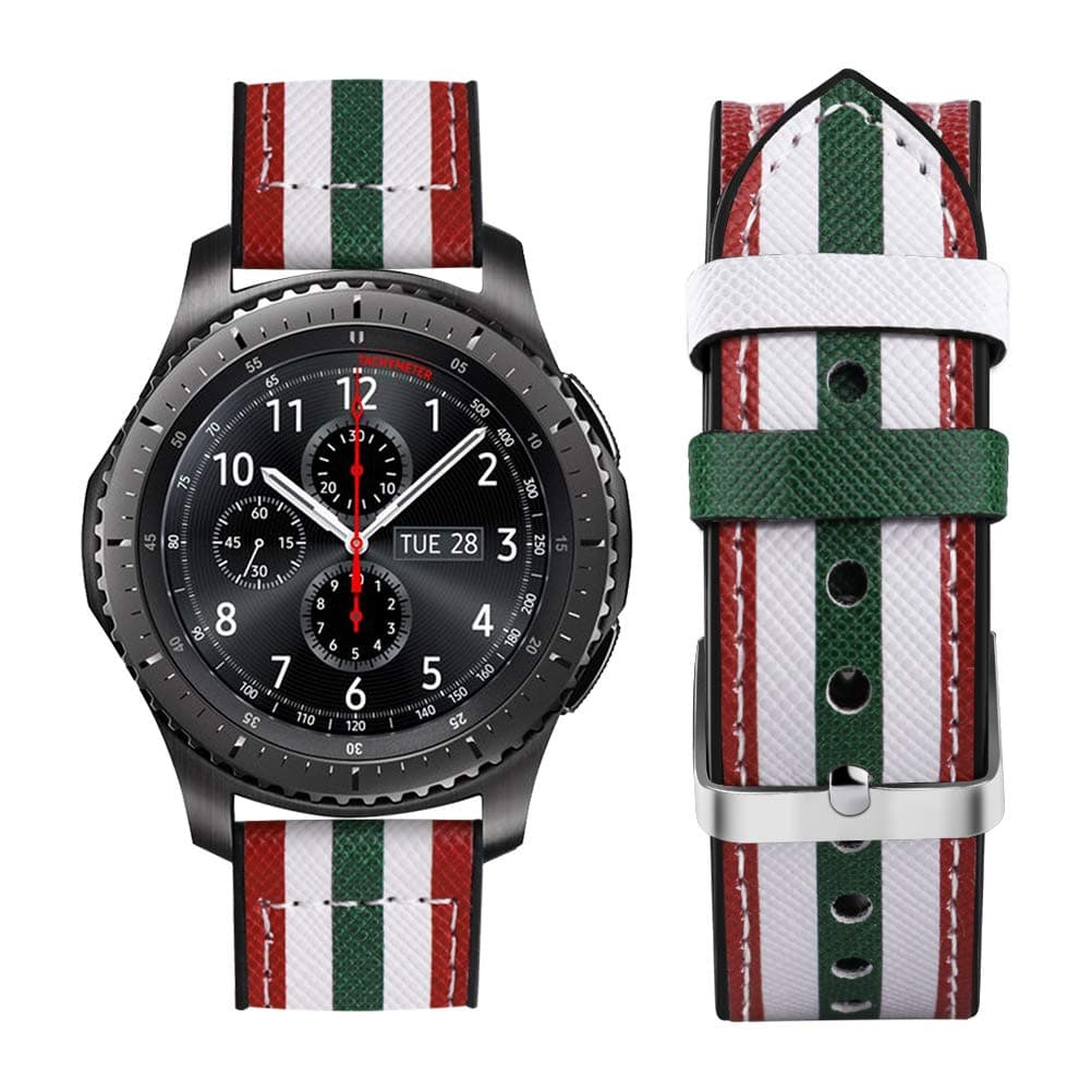 Dsytom Compatible with Gear S3 Frontier Band and Galaxy Watch 46mm Bands Men/Women,22mm Leather Covered Silicone Sweatproof Sport Strap for Samsung Galaxy Watch 46mm and Gear S3(Green White Stripe)