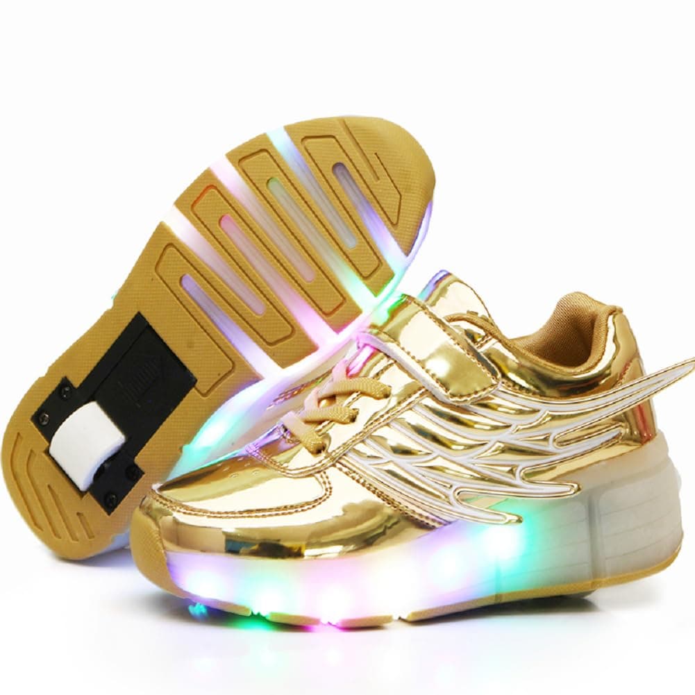 EhauuoKids Single Wheels Shoes with Lights Rechargeable Roller Skates Retractable LED Flashing Sneakers Wheels Shoes for Unisex Girls Boys Beginners Gift
