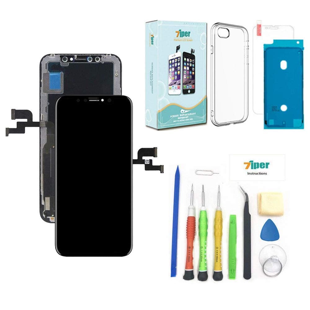 Screen Replacement for iPhone X (5.8 inch) -3D Soft OLED Screen Assembly - (Not LCD) Touch Digitizer Display Glass Replacement with Waterproof Adhesive,Tempered Glass,Tools,Instruction -Free Cover