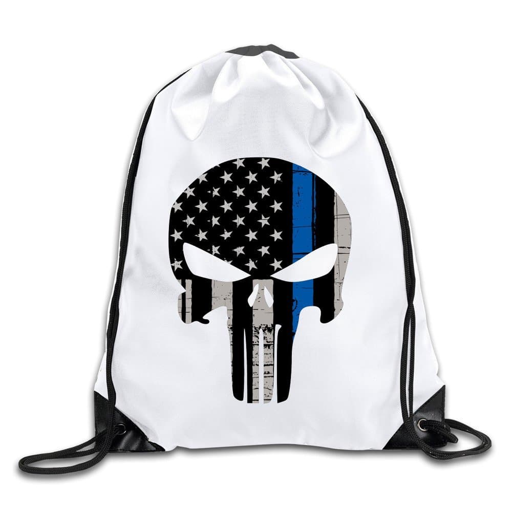 BOoottty Thin Blue Line The Punisher Logo Drawstring Backpack Bag