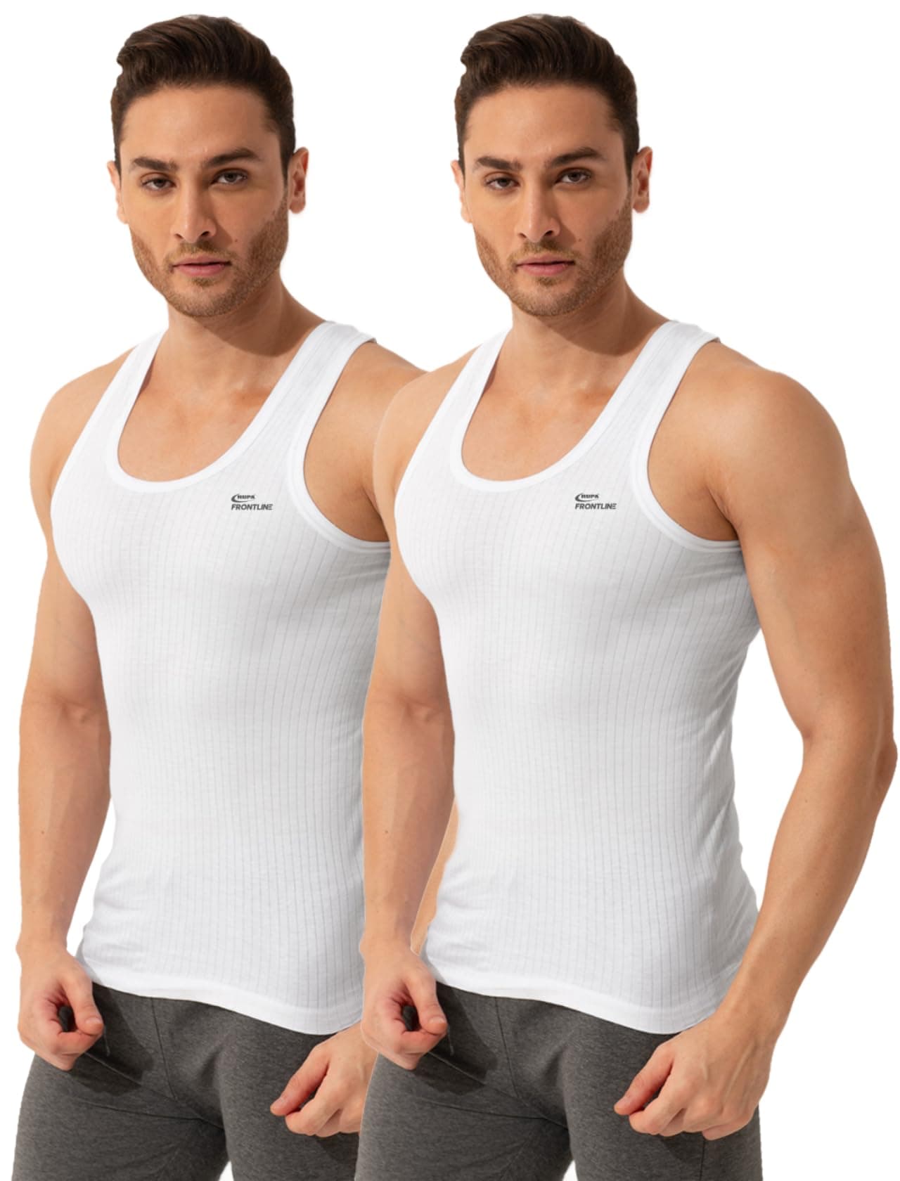 XING Sleeveless Round Neck Vest for Men, 100% Cotton Material, Regular Fit, Pack of 2
