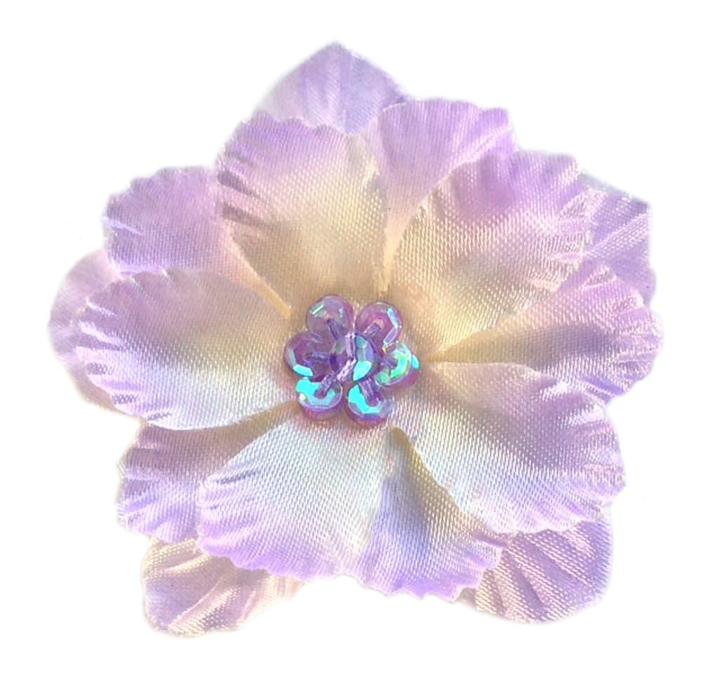 Cuteque International 6-Piece Satin Gladiola Flower with Matching Color Sequin Clusters Sewn in Center, 2.25-Inch, Lilac