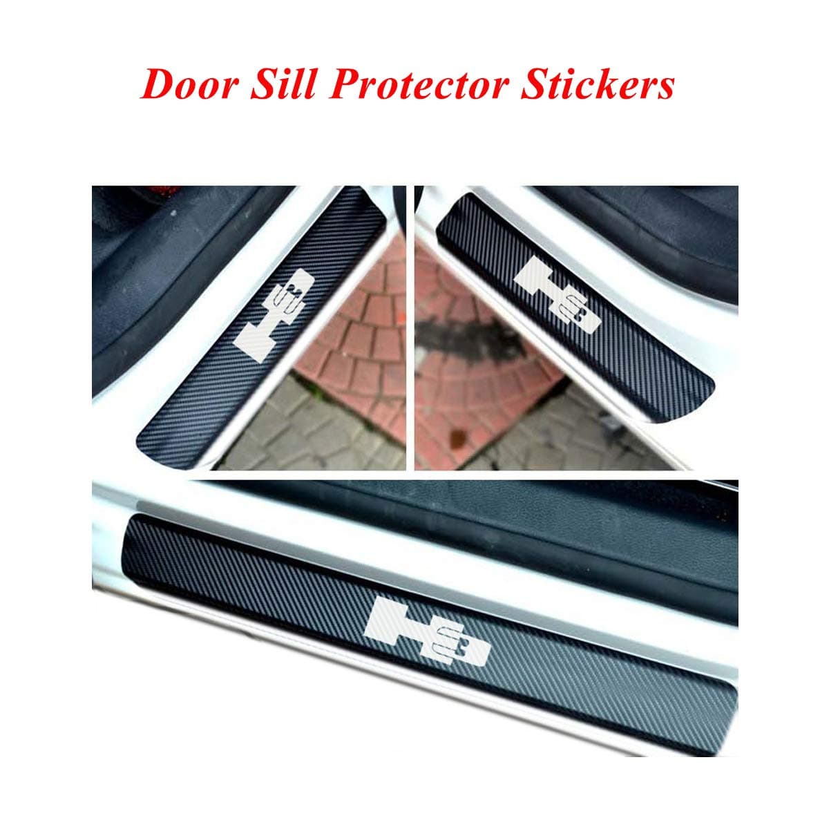 Car Door Sill Protector Scuff Plate Stickers with H3 logo, door sill plate protector film for car, Universal Door sill entry guard protector stickers, door sill protector film for Hummer series White