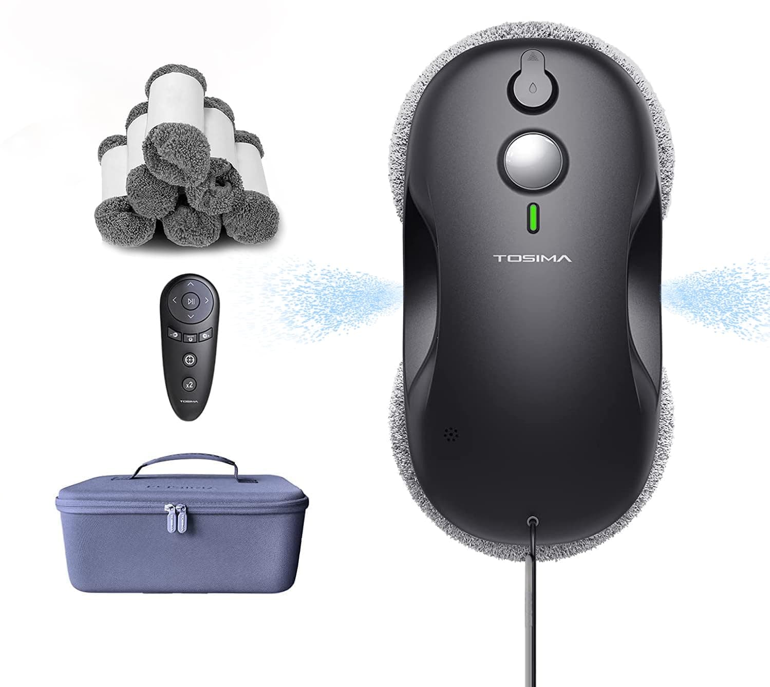 W3 Window Cleaning Robot - Dual Direction Auto-Spray Smart Window Cleaner with Triple Safety System, Smart Navigation, Remote Control, for All Smooth Surfaces, with 12 Rags, Black