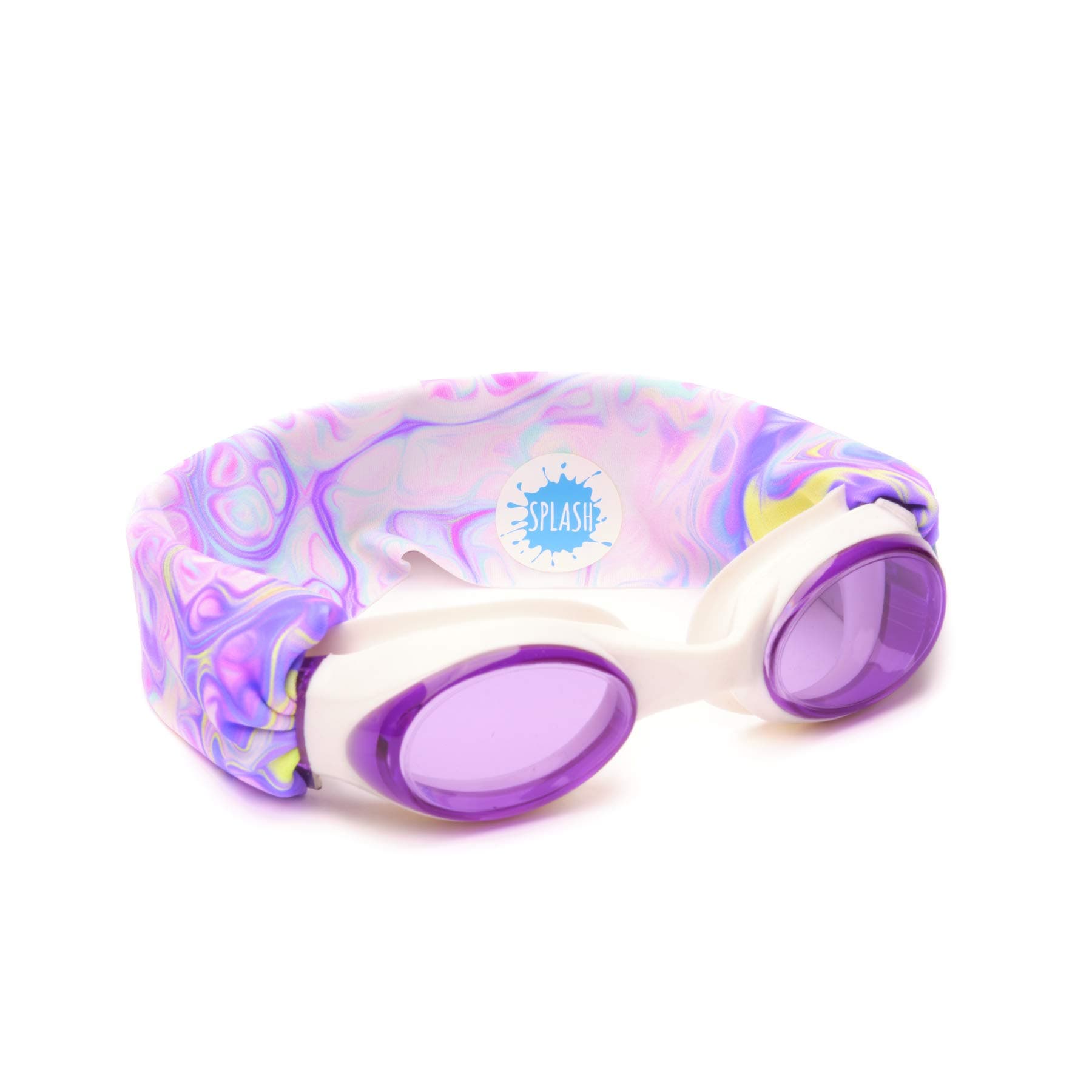 SPLASH SWIM GOGGLES - Pastel Swirl - Fun, Fashionable, Comfortable - Fits Kids and Adults - Won't Pull Your Hair - Easy to Use - High Visibility Anti-Fog Lenses - ORIGINAL PATENT PENDING DESIGN