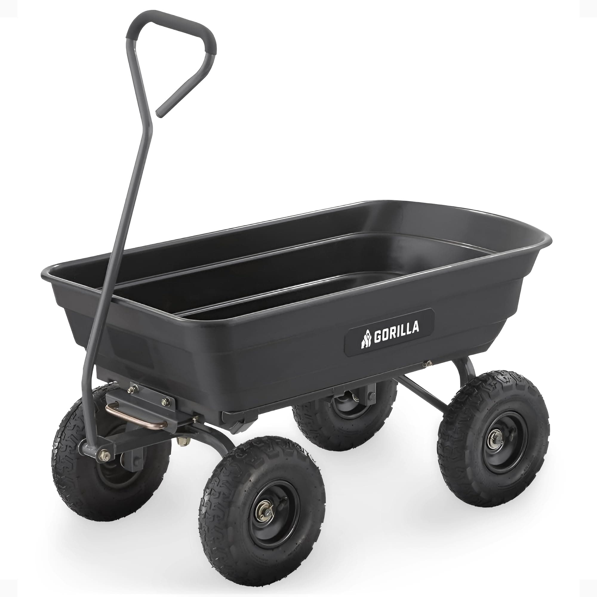 Gorilla Carts Poly Garden Dump Cart, 4 Cu Ft Tub, 600 lb Haul Capacity, Black – Heavy-Duty Utility Wagon with Quick-Release Dumping & Pneumatic Tires for Yard, Landscaping and Gardening