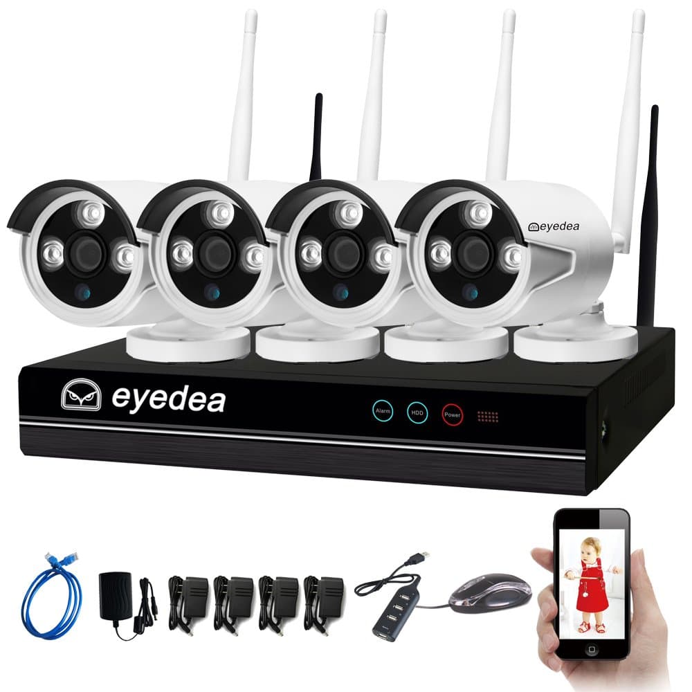 eyedea 4 CH WiFi 5500TVL 1080P 2.0MP NVR Wireless Camera Video Surveillance DVR Easy Setup with IP Network Night Vision Home Store Business Supermarket CCTV Security System Smart Phone Remote View