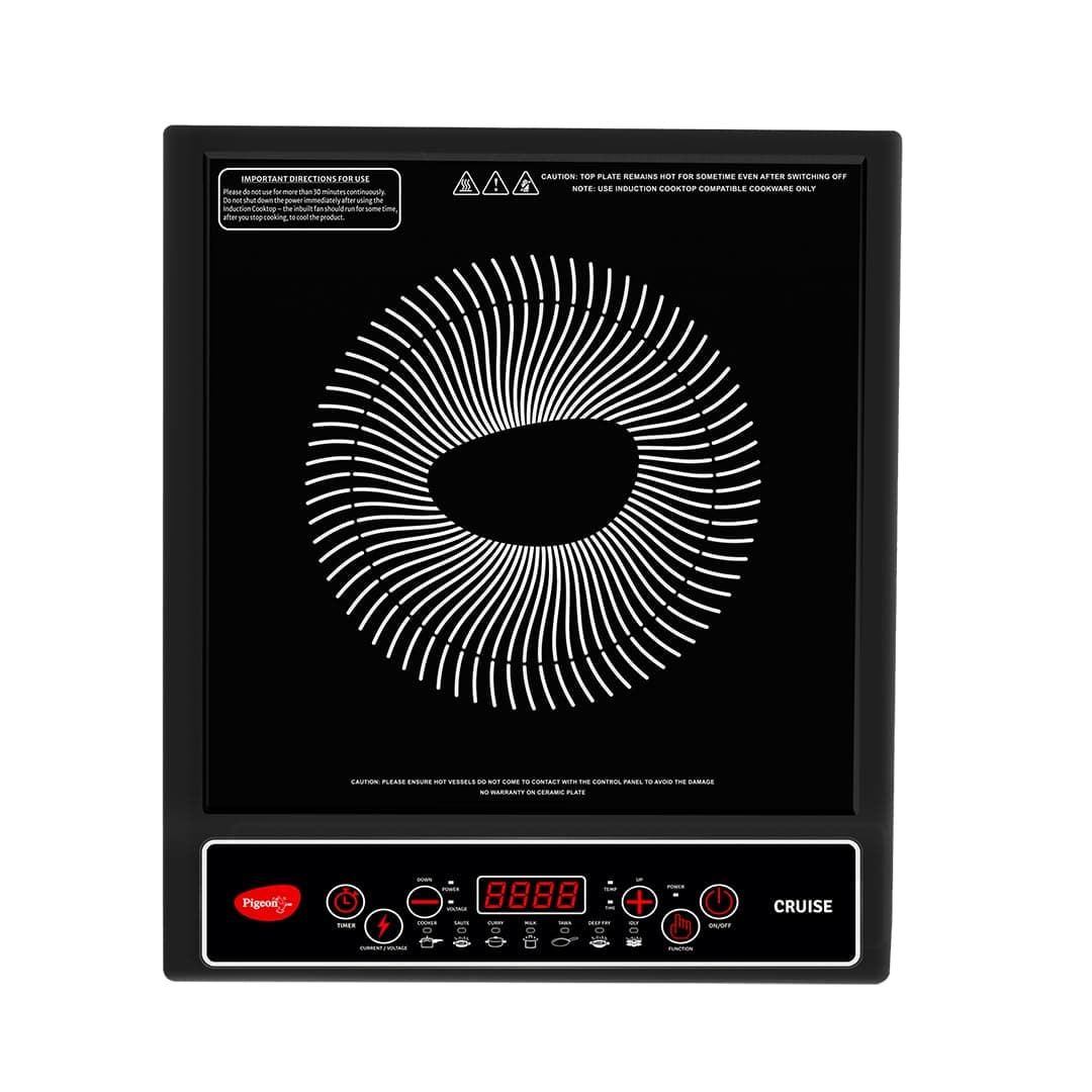 Pigeon by Stovekraft Cruise 1800 watt Induction Cooktop With Crystal Glass 7 Segments LED Display, Auto Switch Off - Black