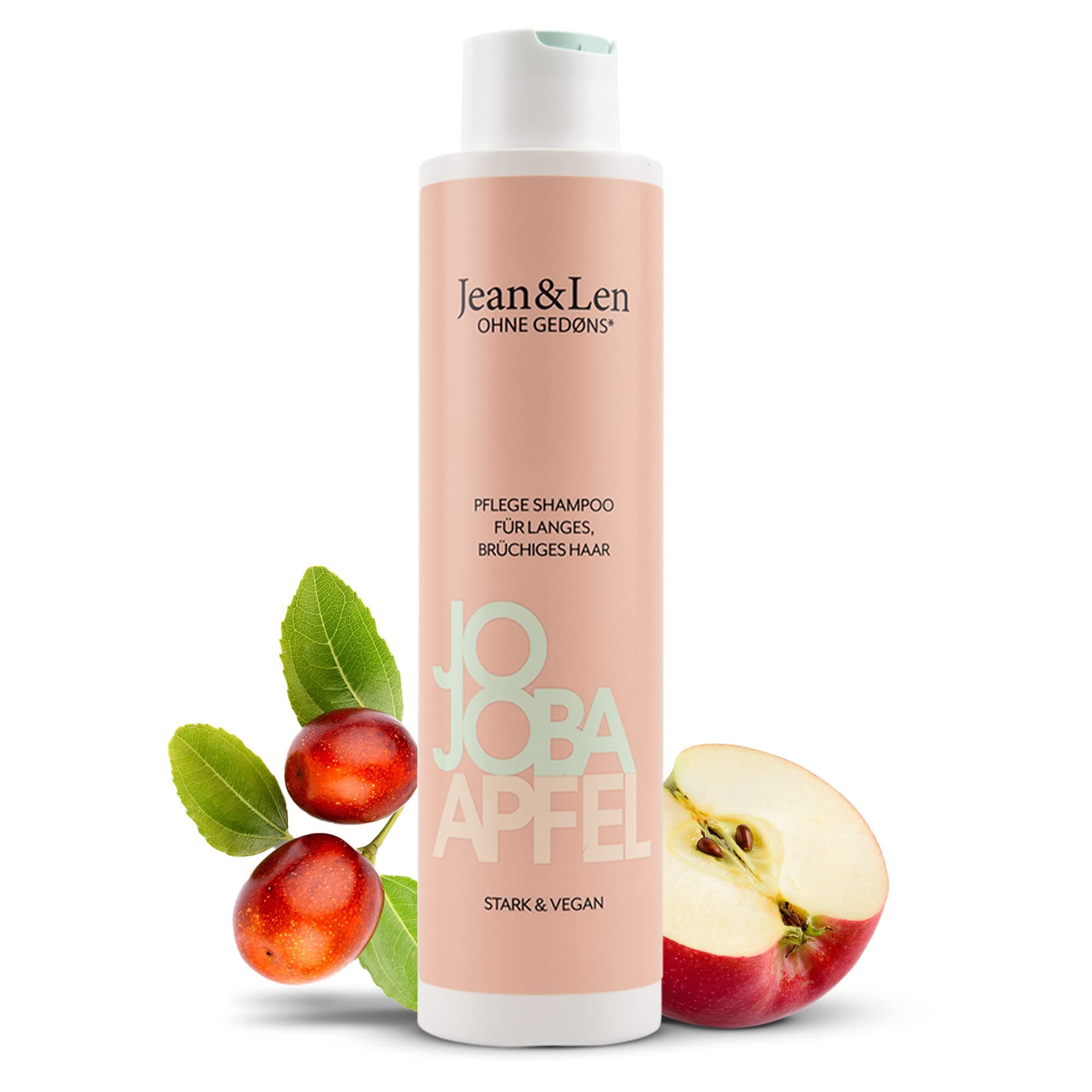 Jean & Len care shampoo jojoba & apple, cares for long and brittle hair, for healthier & stronger looking hair, hair care with apple scent, without parabens & silicones, vegan, 10.14 Fl. Oz.