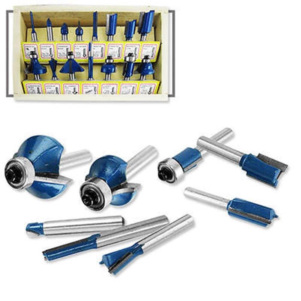 Power Tools 15pc Router Bits 1/4" inch Shank Tungsten Carbide Rotary Power Tool Accessories