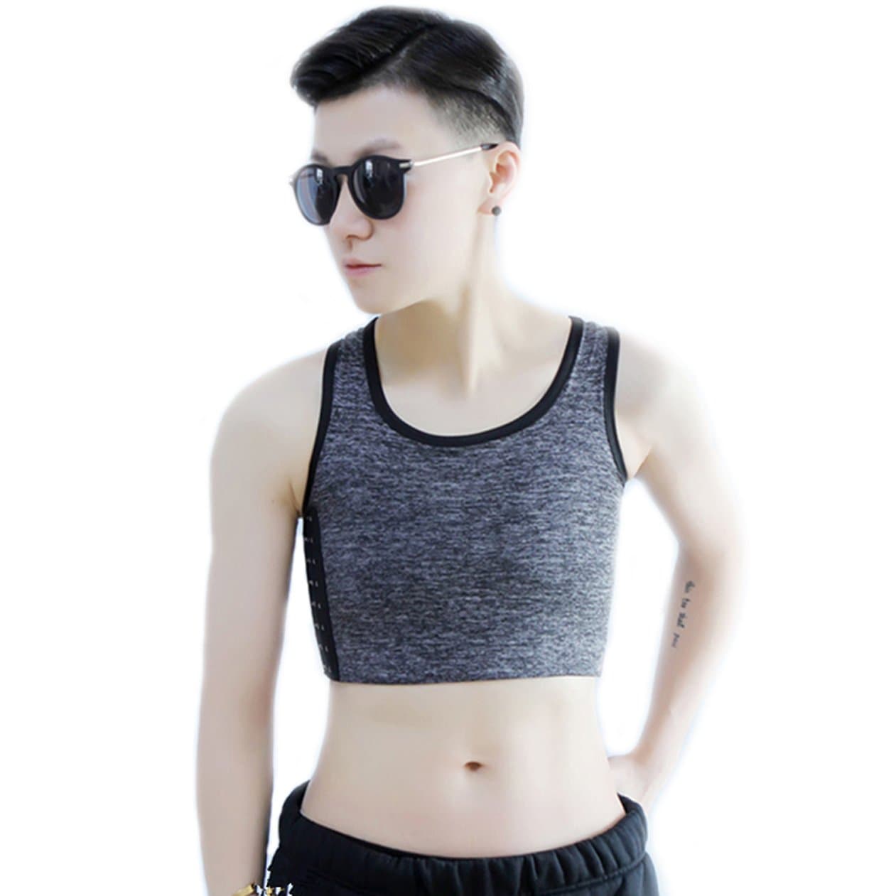 BaronHong Tomboy Trans Lesbian Cotton Chest Binder Plus Size Short Tank Top with Stronger Elastic Band
