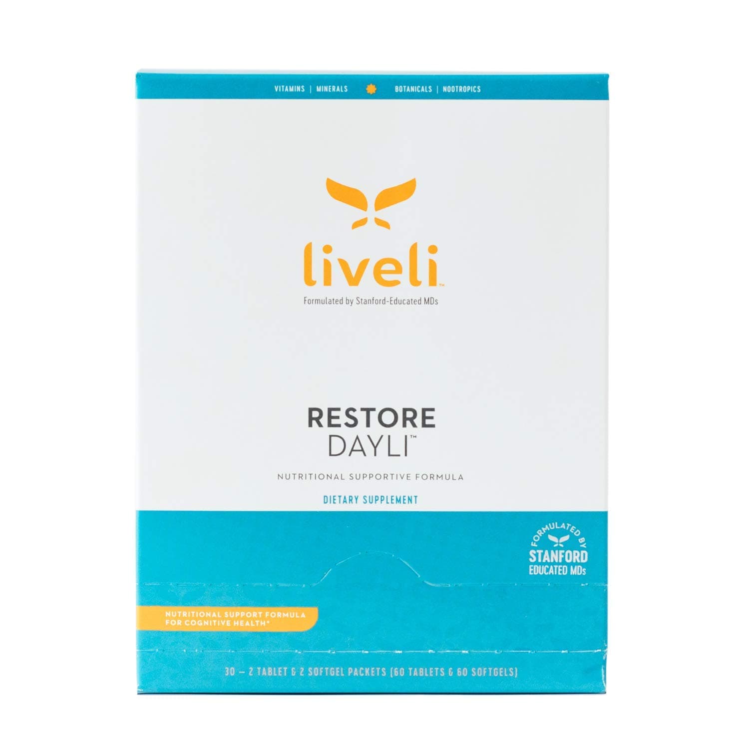 Liveli Daily Multivitamin Nootropic Brain Health Supplement | Helps Nourish The Brain and Support Cognition | Improves Energy, Vitality, and a Healthy Lifestyle | Restore Dayli 60 Tablets