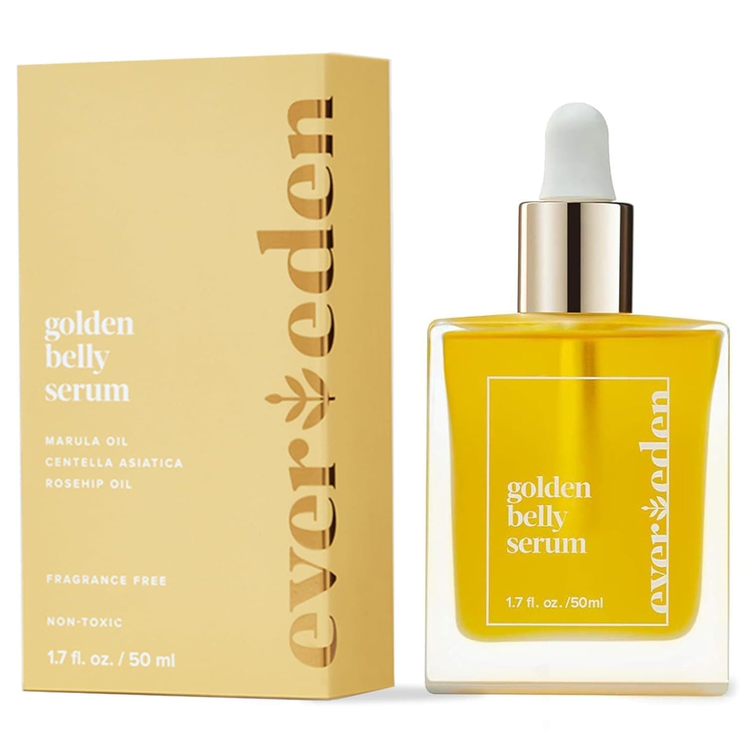 Evereden Golden Belly Serum, 1.7 fl oz. | Clean & Vegan Women's Belly Oil for Pregnancy and Postpartum | Clean Maternity Skincare | Non-Toxic Stretch Mark Oil