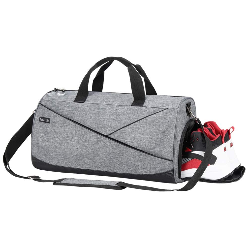 Sports Gym Bag with Shoes Compartment and Wet Separated Pocket, Travel Duffel Holdall Bag for Men and Women Yoga Training Bag Weekend Overnight Tote Bag Waterproof, Grey