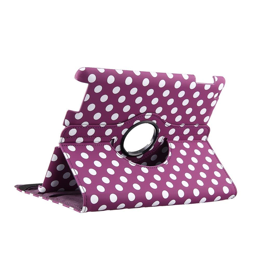 Purple and White Polka Dot Pattern PU Leather Case for iPad 2/3/4 with 360 Degrees Rotating Stand by L.A. stock