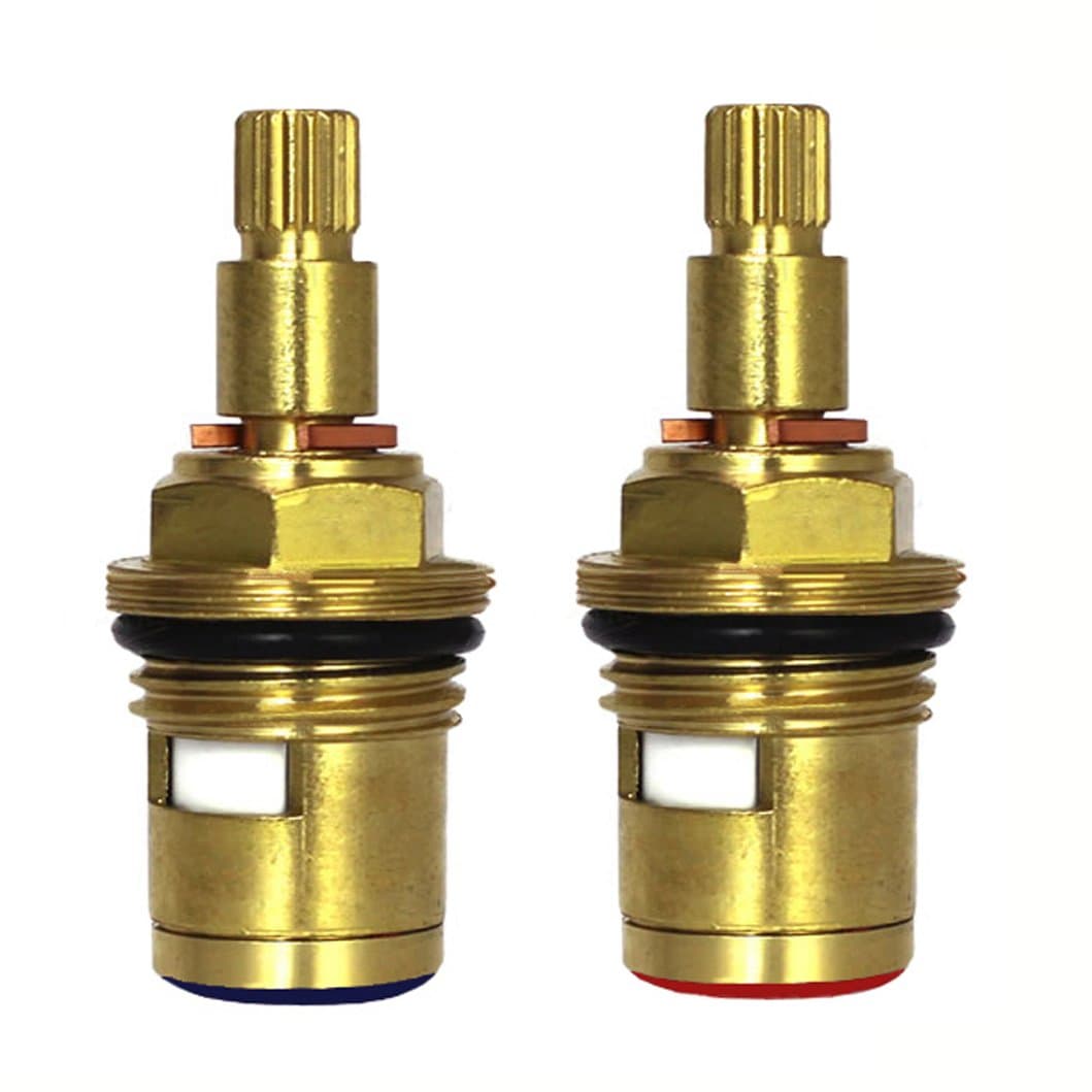Huashan Pair of Replacement Brass Ceramic Disc Stem Cartridge Faucet Valve Quarter Turn 1/2" X 52mm x 10mm Spline Length 20 Teeth