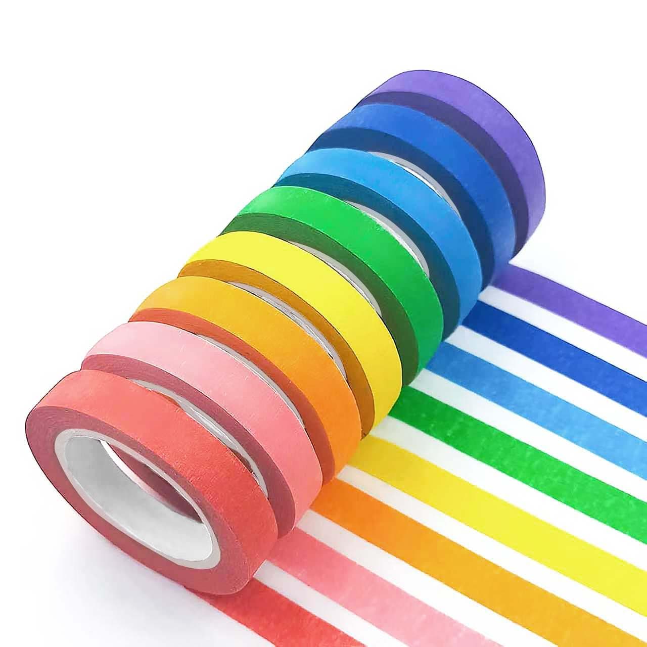 8PCS Colored Masking Tape - Painters Tape, Rainbow Colors Rolls, Kids Art Supplies, Great for Crafts, Labeling, DIY Decorative, 1/2 Inch Masking Tape- Tiny Size
