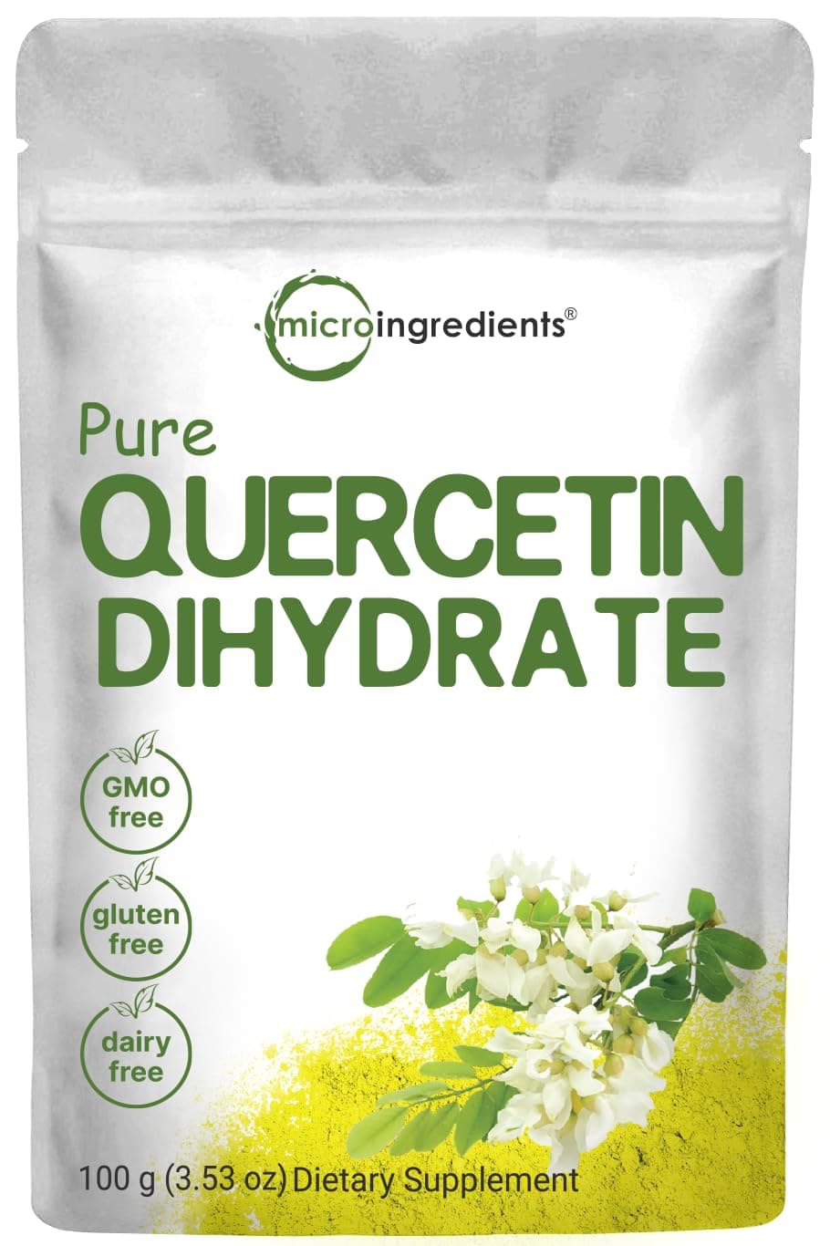 Pure Quercetin Dihydrate Powder, Quercetin 500mg Per Serving, 100 Grams, Most Bioavailable Grade and Filler Free, Powerful Antioxidant Supports Energy, Immune System, No GMOs and Vegan