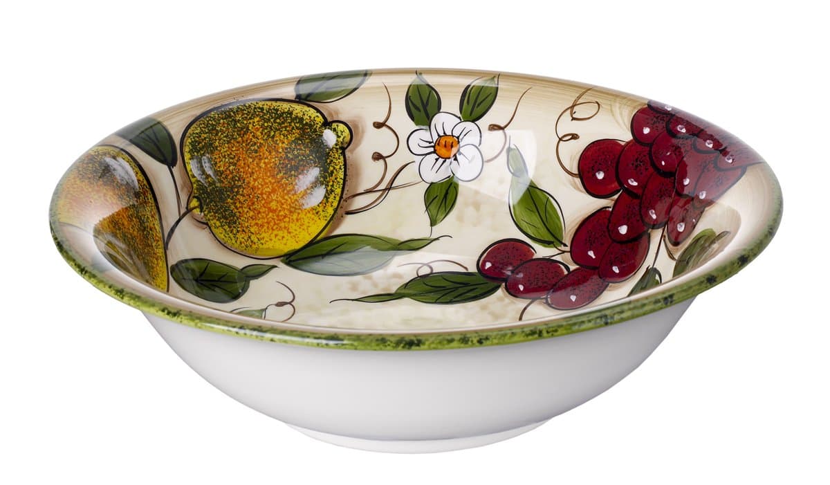 Cucina Italiana Ceramic Pasta Serving Bowl, Soup Bowl, Soft White, Fruit Print