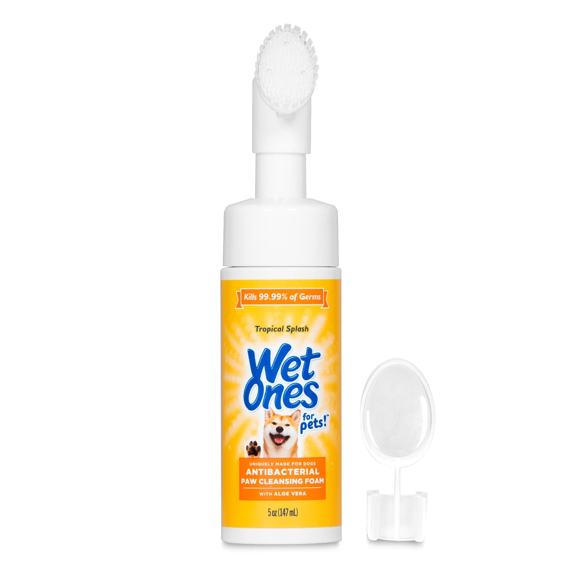 Wet Ones for Pets Antibacterial Dog Paw Cleansing Foam with Built-in Paw Scrubber Brush, Tropical Splash Scent, 5 oz | Dog Paw Cleaner with Antibacterial Foam and Brush