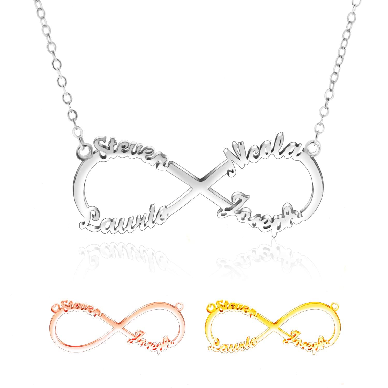 AmlionPersonalised Necklaces -925 Custom Infinity Necklace- 2,3,4 Name Necklace for women, Friendship Necklace - Personalised Gift