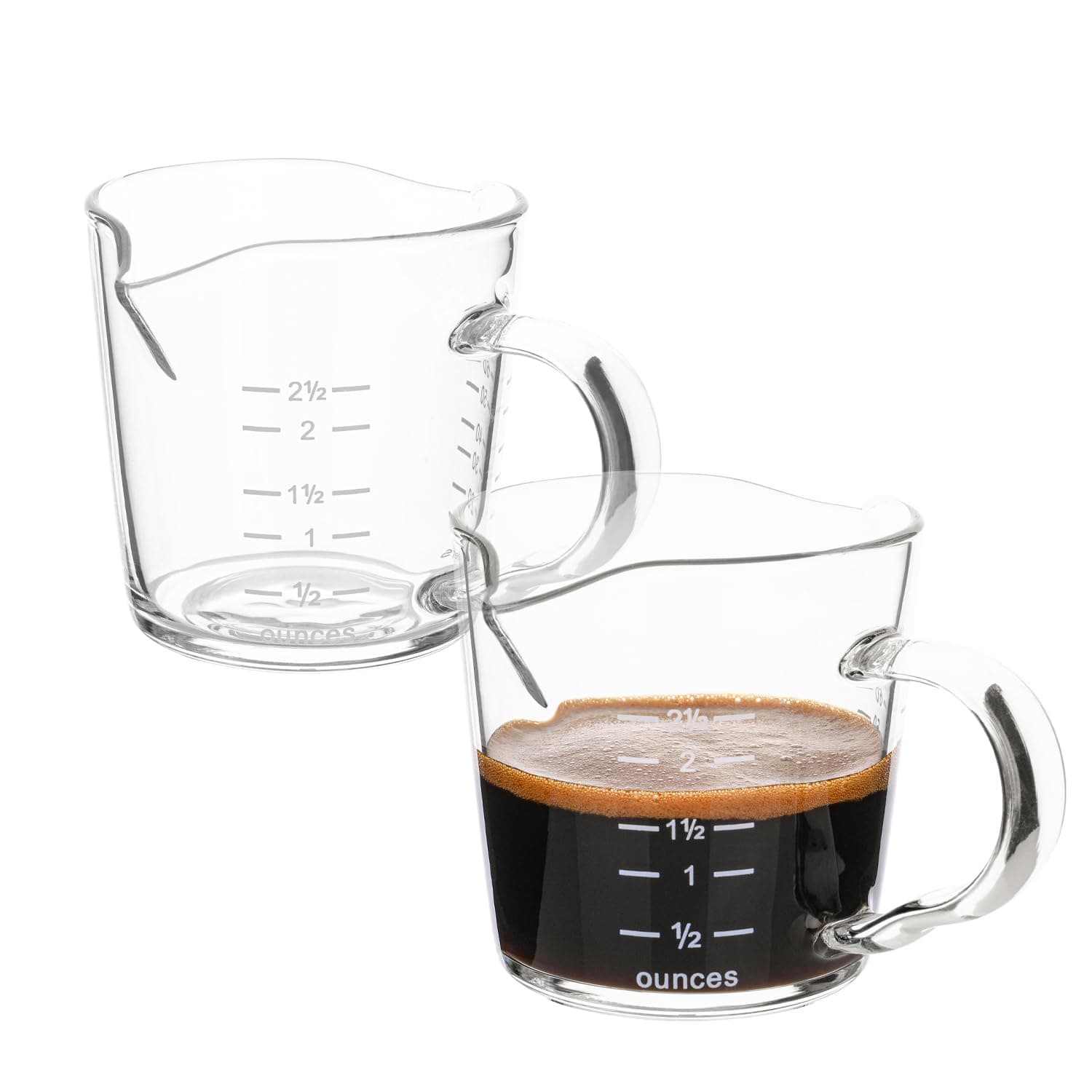 Espresso Shot Glass 3-Ounce Triple Pitcher Barista Double Spouts With Pouring Handle (2 Pack)