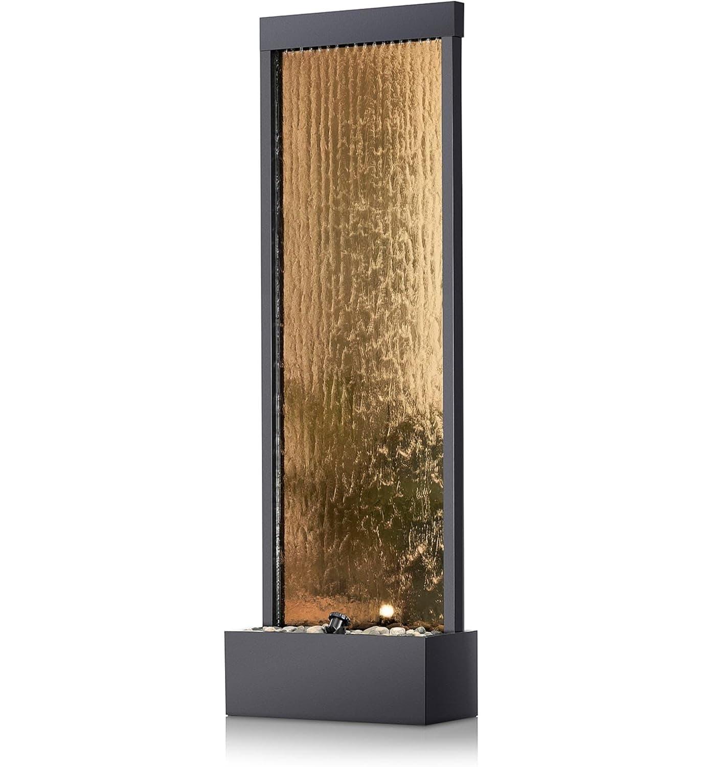 Alpine Corporation 72" Tall Indoor/Outdoor Mirror Waterfall Floor Fountain, LED Lights & River Stones, Elegant Bronze Finish for Home, Office, Patio & Entryway Decor