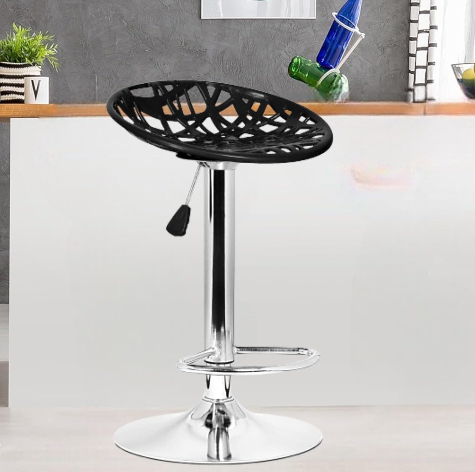 Da URBAN® Spiderweb Height Adjustable & Revolving Bar Stool/Kitchen Chair/Cafetaria Chair Black (1 Pc)