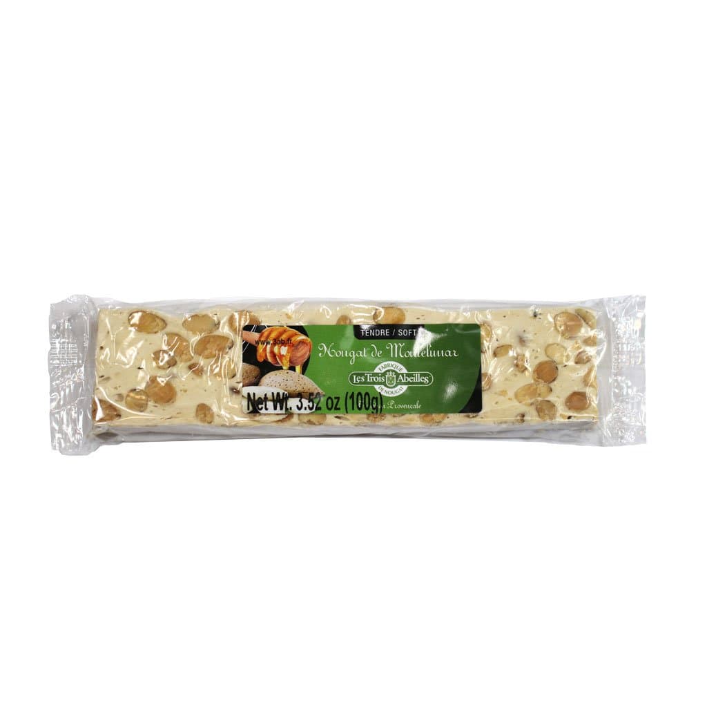Soft White Nougat Candy Bar with Lavender Honey and Almonds from Montelimar | Handcrafted in France by Les Trois Abeilles | All Natural, Gluten-Free | 100 Grams (3.52 Ounce)