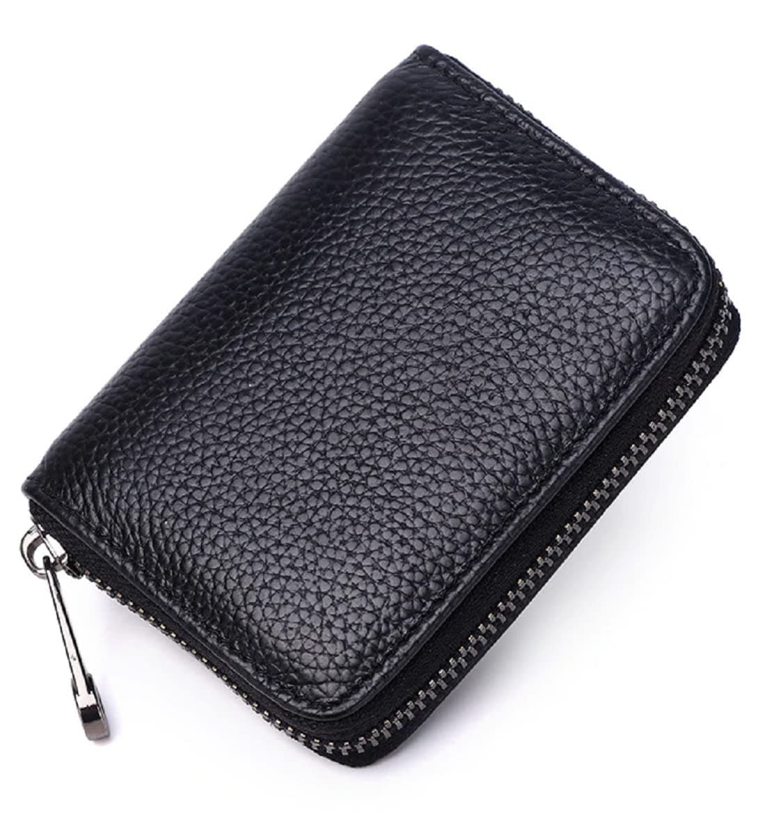 VOGARDUnisex Genuine Leather Wallet with Zipper | RFID Blocking Card Holder Zipper Wallet, Black 8 Card Slot, Minimalist