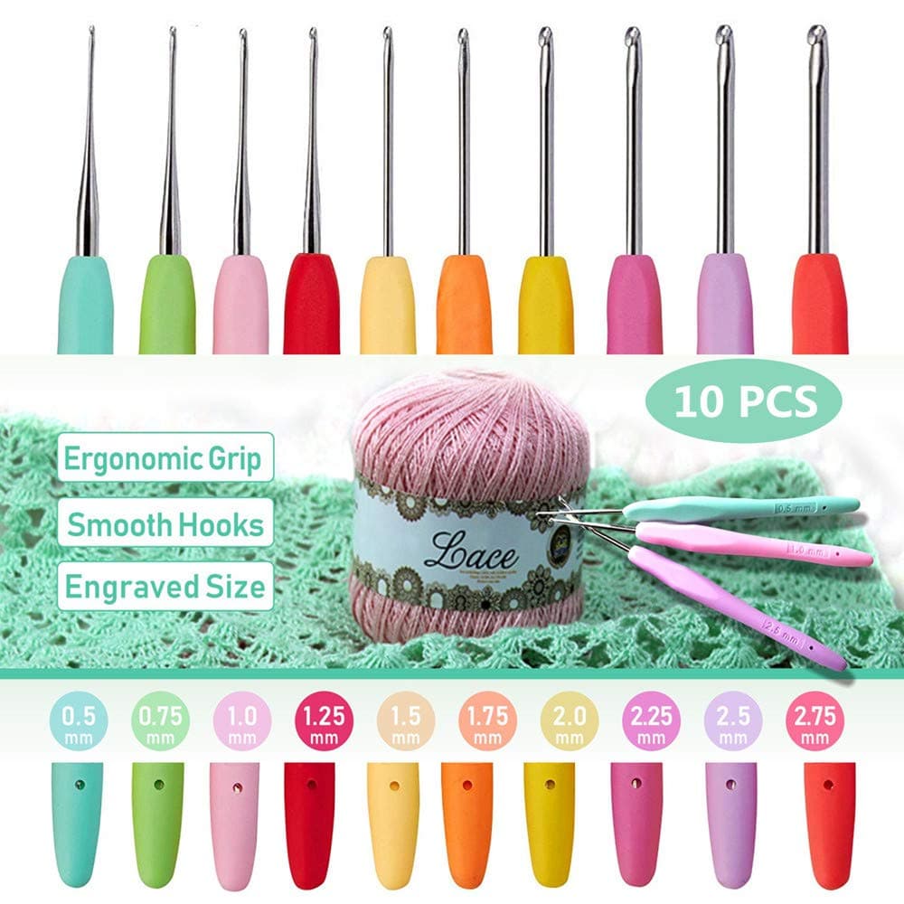 - 10pcs Small Size Lace Crochet Hooks (0.5~2.75mm), Small Ergonomic Crochet Hooks Set for Thread