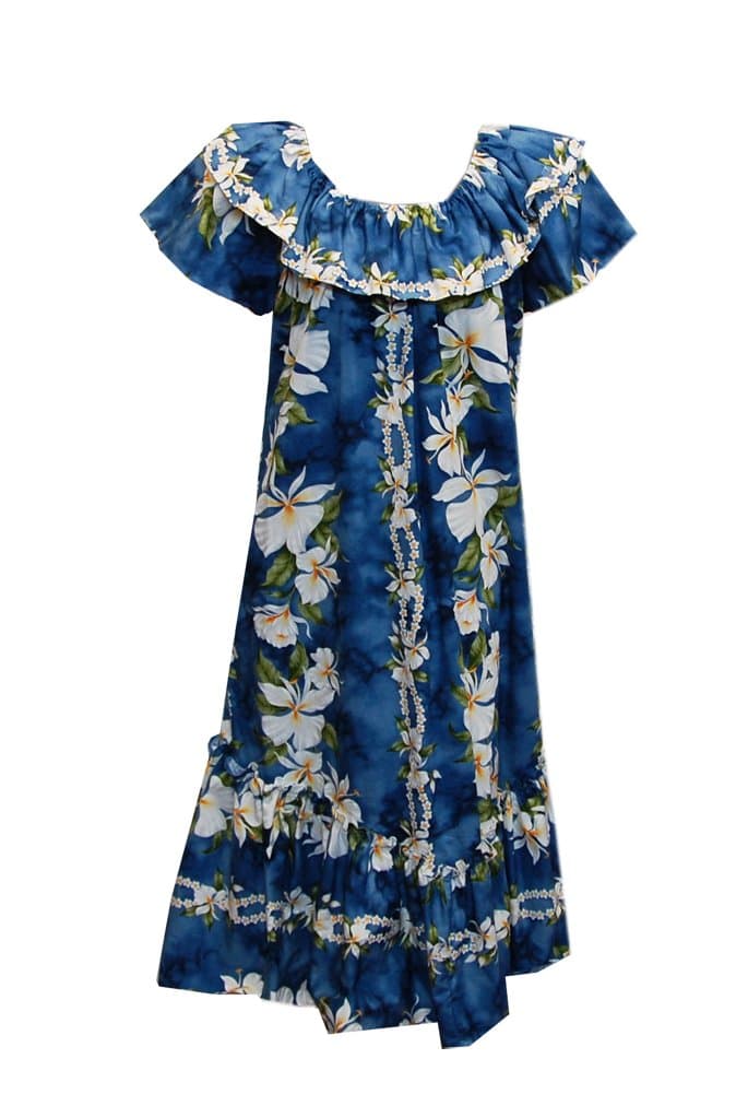 Women Hawaiian Short Double Ruffle Blue Ginger Muumuu