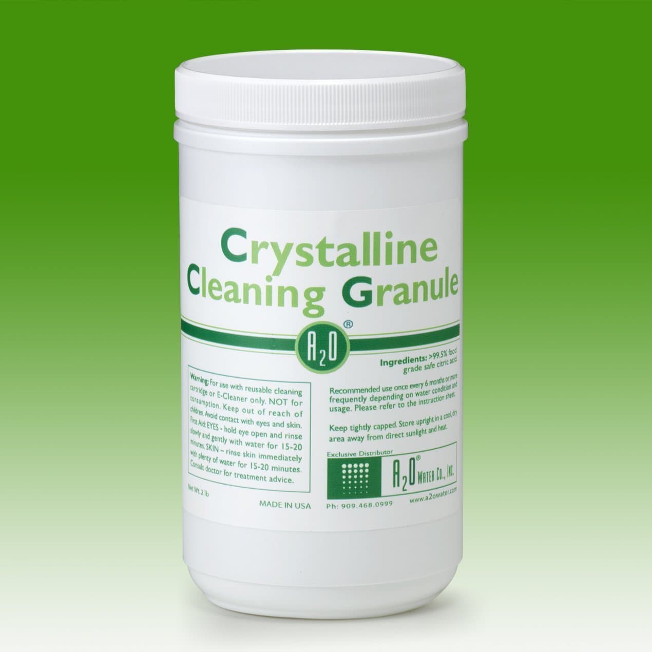 A2O Water - Made in USA, Crystalline Cleaning Granule - 2lbs - For Use with Reusable Cleaning Cartridge or E-cleaner Only.