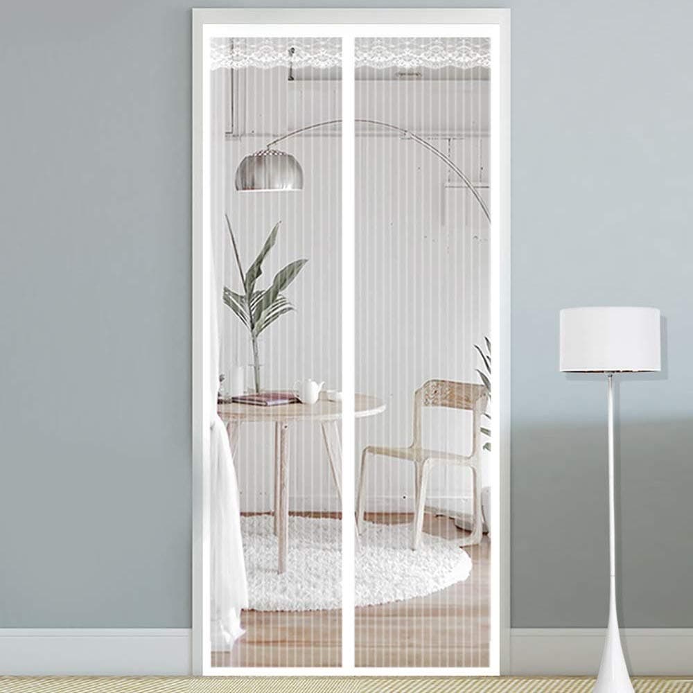 Magnetic Screen Door, Fits Doors Up To 35"X82" MAX Door Mesh Fly Mosquito Curtain, Heavy Duty Fiberglass Screen Door Mesh and Full Frame Fits Door, Easy Installation, No Gap Mesh Curtain- White