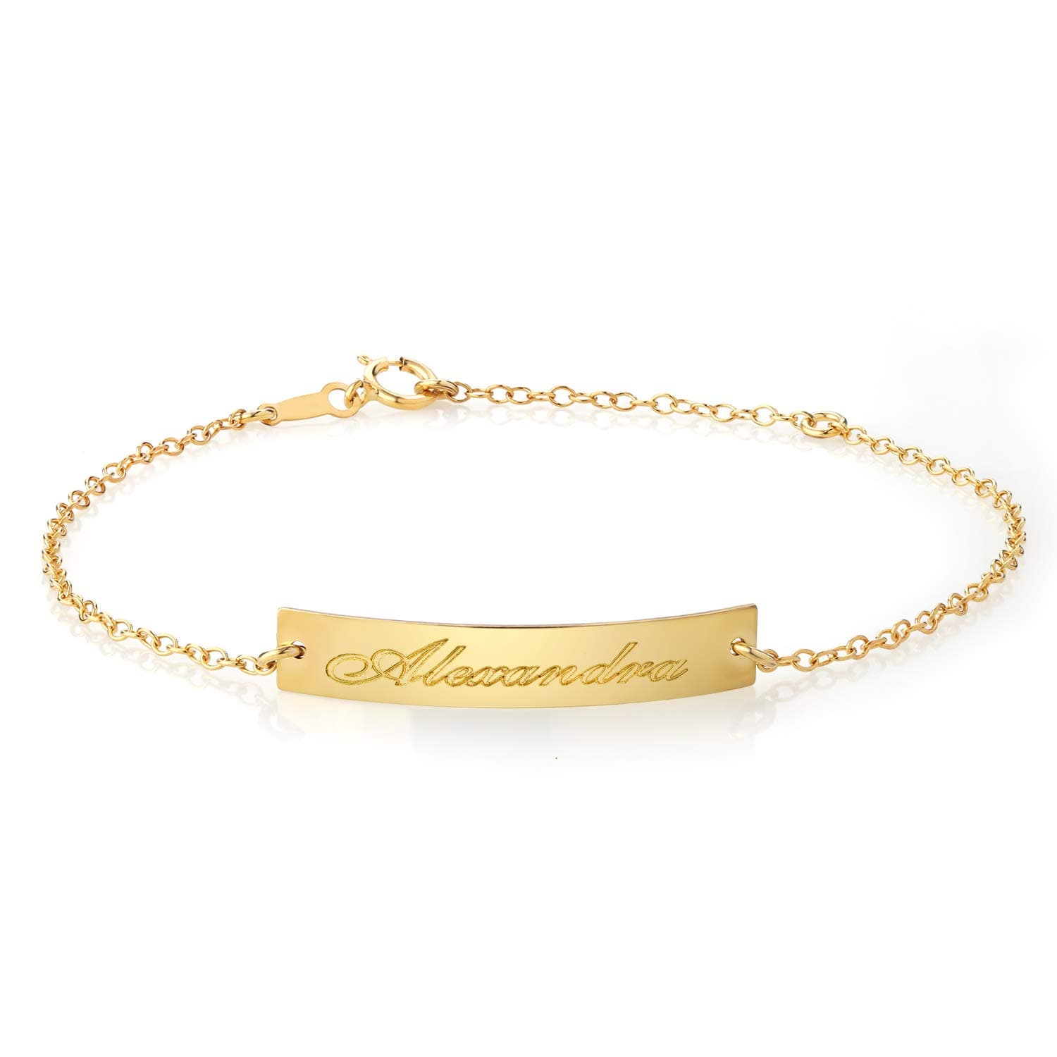 14K Gold Filled Personalized Custom Free Engraving Lazer Cut 30X5MM Adjustable Chain ID Name Bar Bracelet For Women