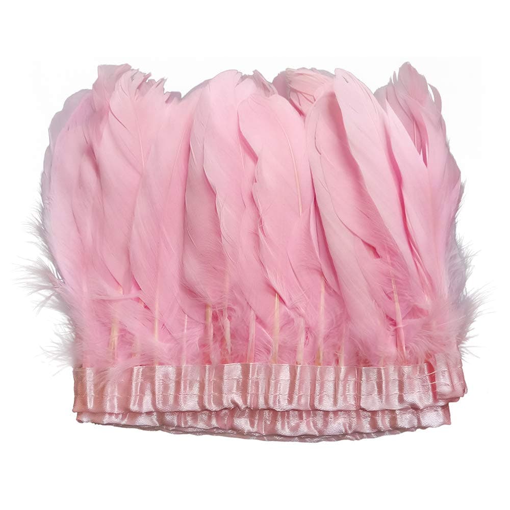 wanjin Duck Goose Feathers Trim Fringe Craft Feather Clothing Accessories Pack of 2 Yards（Pink）