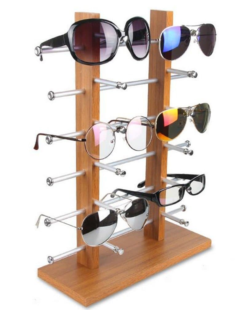LFHT Wood Sunglasses Display Stand Tabletop Eyewear Storage Rack Glass Showcase (12 Pair)