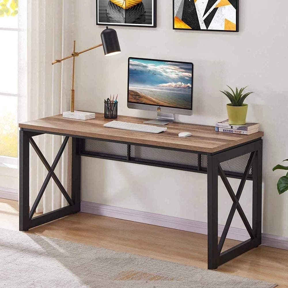 TEKAVO Perforted Computer Table for Home pc & Office | Front Mesh Design Work & Study Table for Home | Brown Wood & Metal | 120 x 60 x 75 CM | DIY Assembly