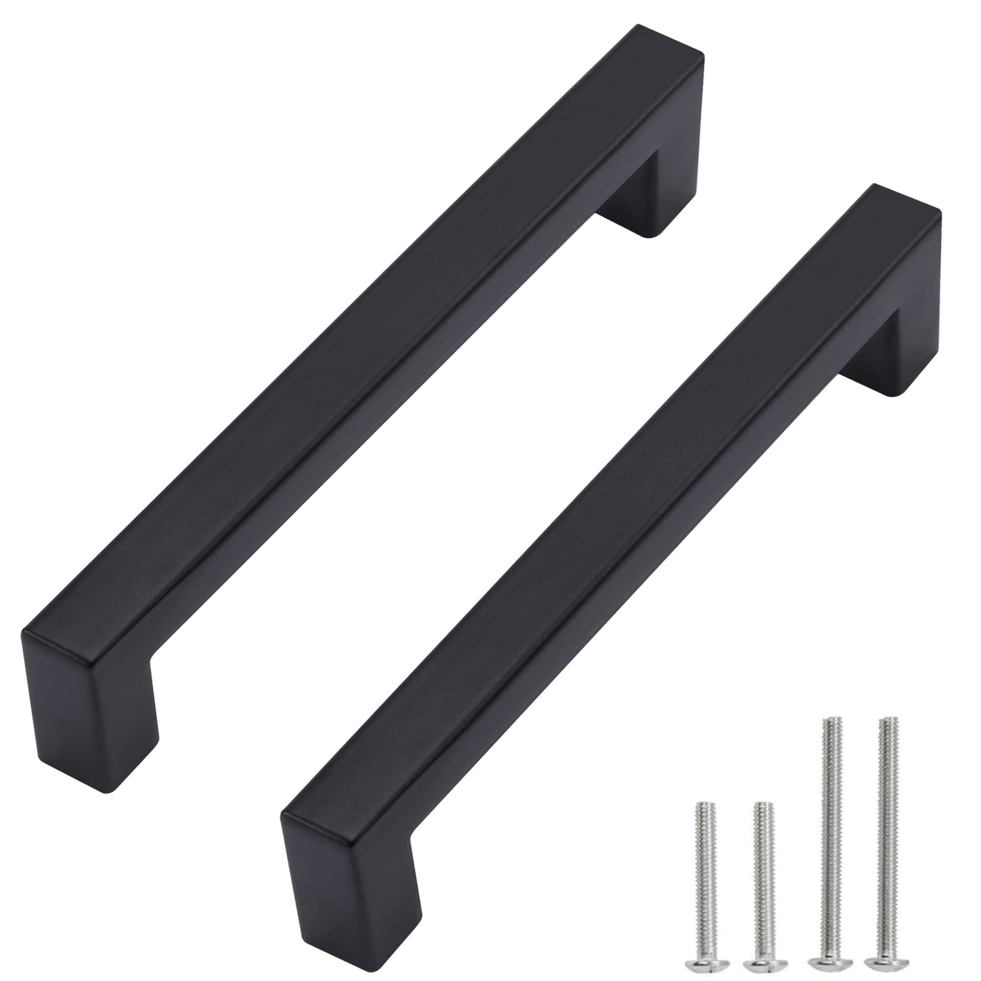 Cabinet Pulls Matte Black Cabinet Handles Square Drawer Pulls, 2 Pack 5 Inch Stainless Steel Kitchen Door Cupboard Cabinet Handles, Drawer Hardware Handles, 128mm Hole Centers
