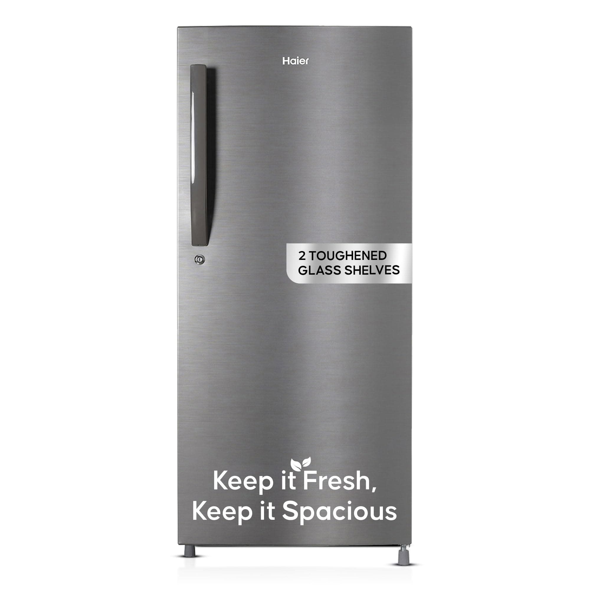 Haier 190L 4 Star Direct Cool Single Door Refrigerator | 3 Toughened Glass Shelves | Fast Ice Making in Just 60 minutes | Large Veg Box| Easy Clean Back (HED-204DS-P, Dazzle Steel)