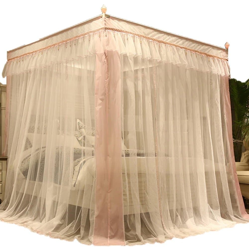 Mosquito Net Mosquito Protection Mosquito Curtain Bed Net Lace Edge Beads Fringed Bow Tie Stainless Steel Bracket Delicate Piping Process TINGTING (Color : Pink, Size : 1.8M)