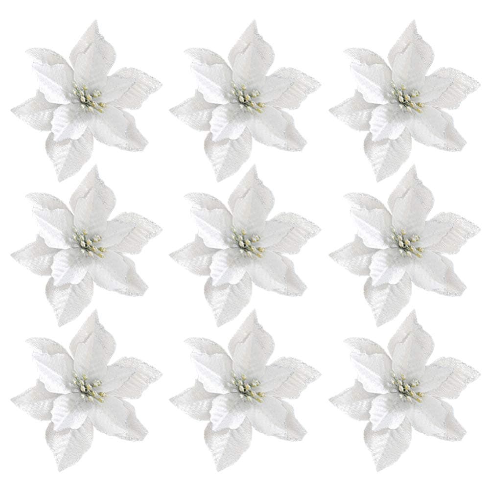 Tomaibaby 36 Pieces Christmas Poinsettia Flowers Artificial Glitter Christmas Tree Ornaments for Xmas Wedding Decorations (Silver)