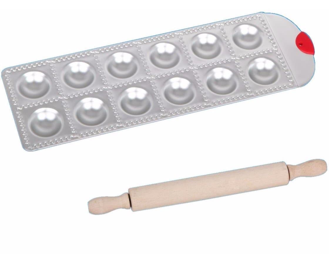 Meglio Aluminum Round Ravioli Maker with Rolling Pin